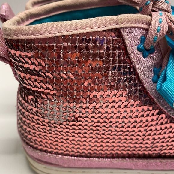 Girls JoJo Siwa pink high top sequin sparkly blue bow sneakers - Picture 5 of 8